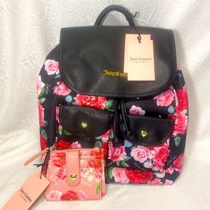 Juicy couture Womans Dome backpack back pack bag card holder wallet floral roses